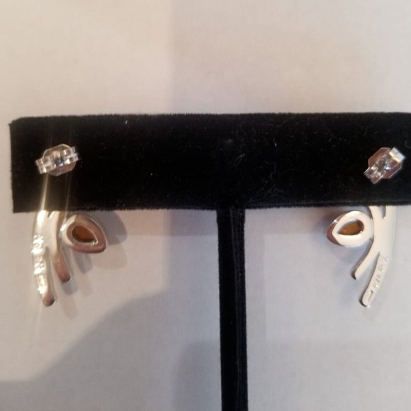 Unique High Shine Non Tarnish 925 Sterling Silver Amber Earrings Made in Italy - Picture 3 of 9